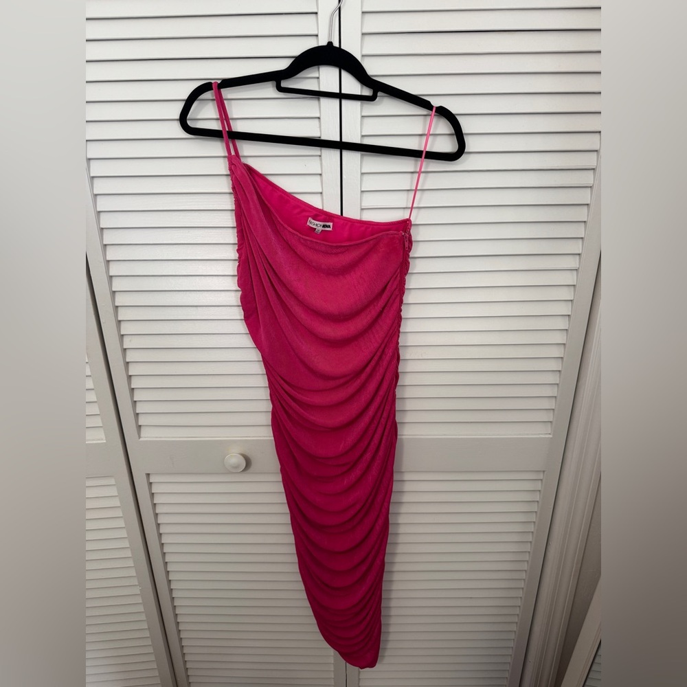 Elegant Pink Draped Dress Size 1X - Ruched to Perfection